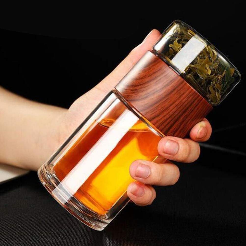 Hemoton Double Wall Tea Bottle with Infuser - Leakproof Travel Mug for Hot/Cold Drinks