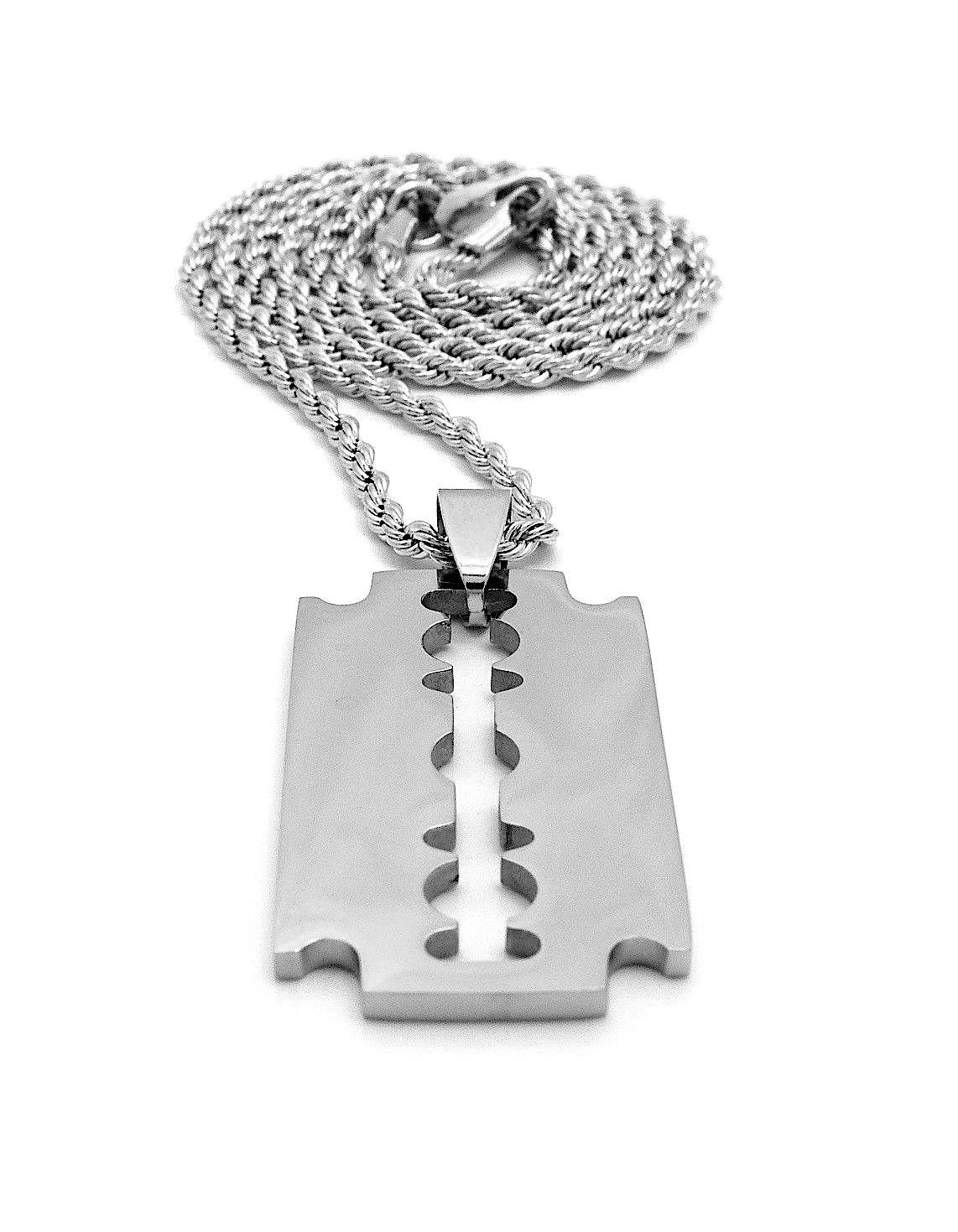 Men's Hip Hop Razor Blade Pendant Necklace - 24