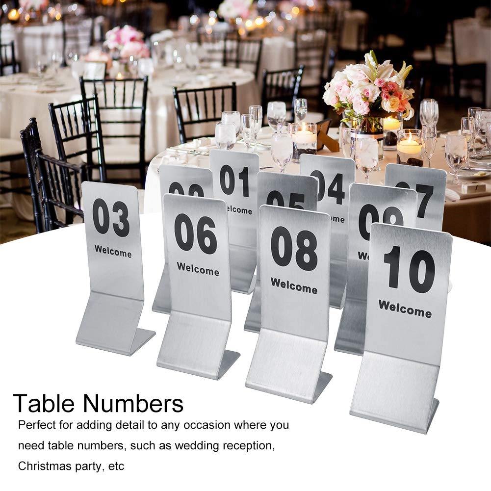 HERCHR Double-Sided Stainless Steel Table Numbers 1-10 | Stackable Metal Number Stands for Restaurants, Cafes, Bars & Weddings | Perfect for Table Marking, Event Seating & Venue Organization