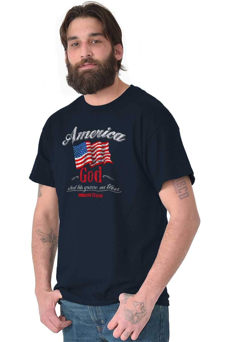 America God Shed Grace On Thee Graphic T-Shirt for Men & Women - Patriotic Unisex Cotton Tee for 4th of July, Veterans Day & American Pride Events