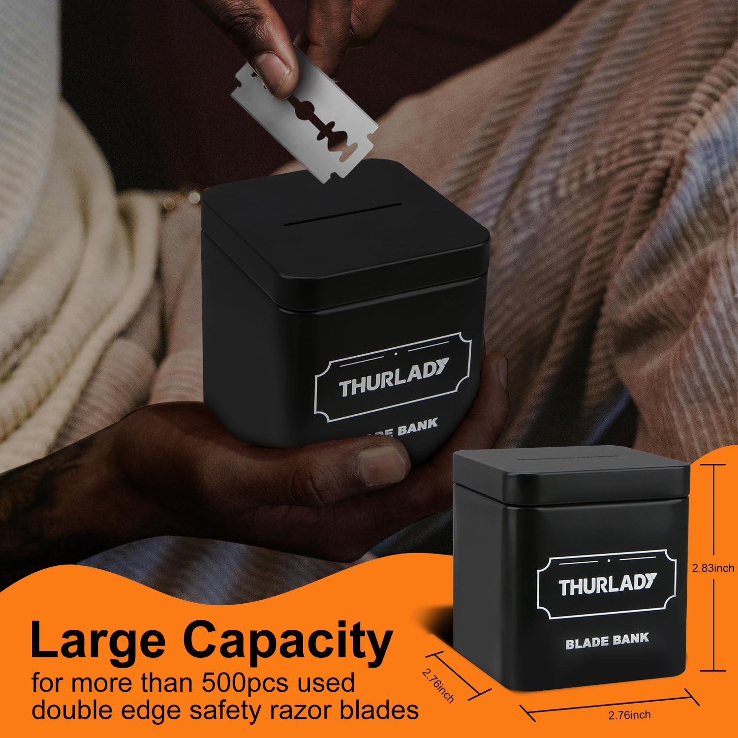 Razor Blade Disposal Container - Large Capacity Safety Razor Blade Bank for Double Edge Razors | Matte Black Metal Blade Storage Box | Perfect for Home Barbershops & Travel Shaving Kits