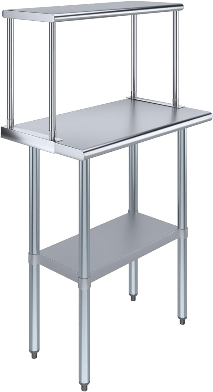 Stainless Steel Work Table with Wide Single Tier Overshelf | 18