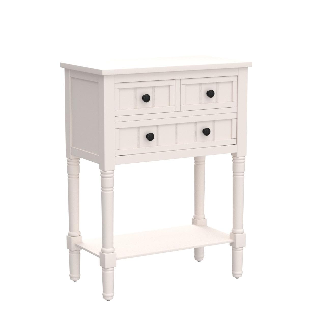 P PURLOVE Narrow Console Table - Farmhouse Style Slim Sofa Table with 3 Storage Drawers & Bottom Shelf | Wooden Entryway Table for Living Room, Hallway & Small Spaces | Easy Assembly in Ivory White | Perfect for Home Decor, Apartment & Entryway Organization