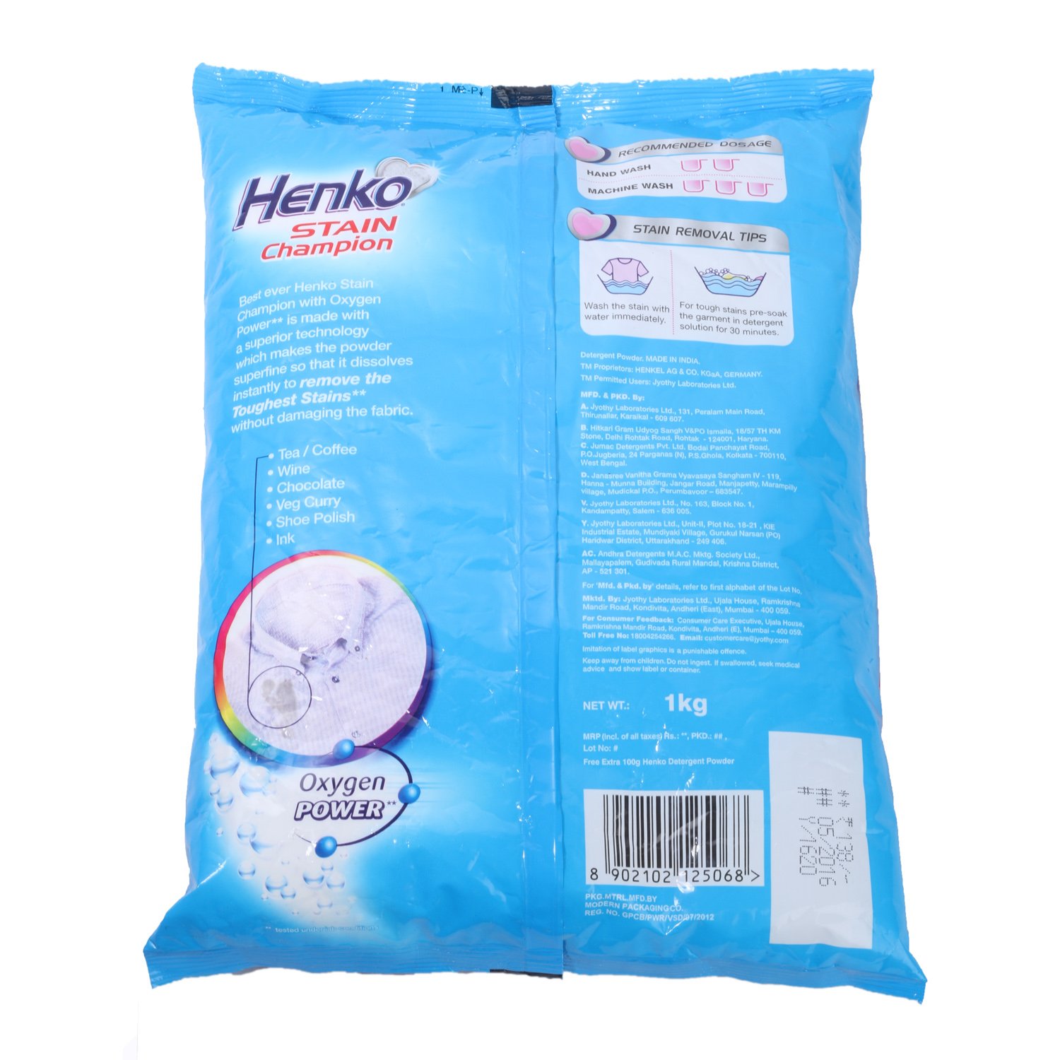 Henko Laundry Detergent - Powerful Stain Remover, 1kg (2.2lb) Pack | Ideal for Tough Stains on Clothes, Sheets & Home Fabrics
