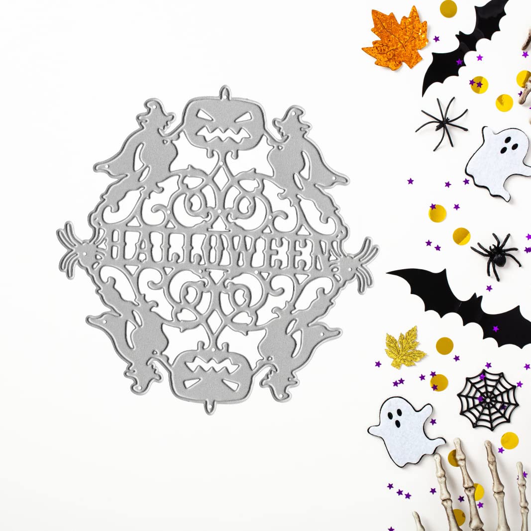 ALIBBON Halloween Metal Cutting Dies Set - Witches Pumpkin Frame, Lace Hexagon & Word Dies for Card Making, Scrapbooking, DIY Photo Albums & Paper Embossing | Perfect for Halloween Cards, Party Invitations & Craft Projects