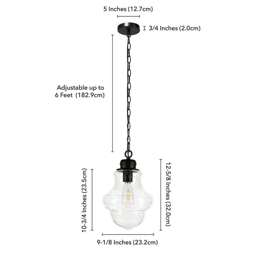 Henn&Hart 9 Inch Blackened Bronze Metal and Glass Pendant Light Fixture - Perfect for Dining Room, Kitchen Island, or Entryway Lighting