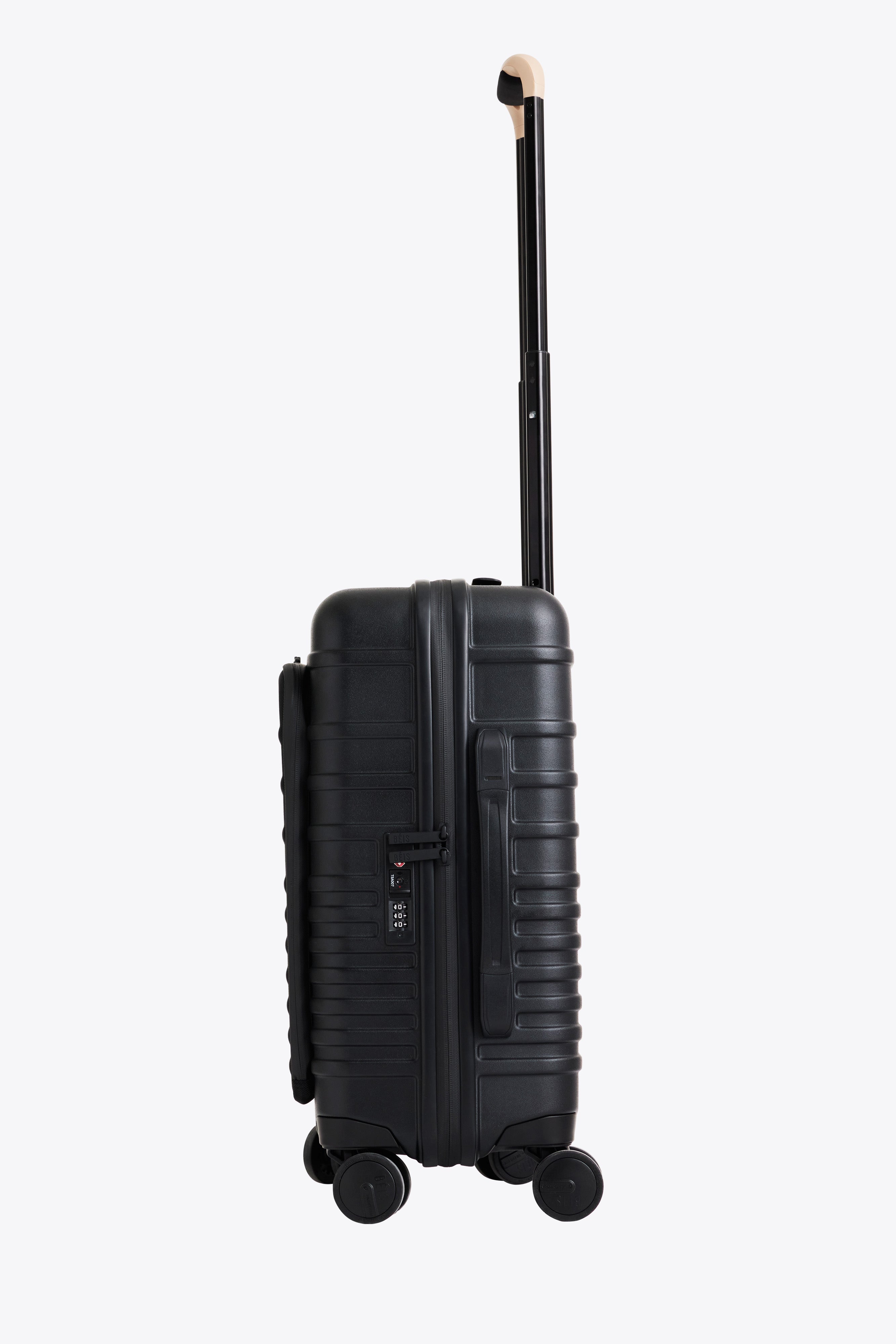 Black Front Pocket Carry On Roller Luggage - Perfect for Air Travel & Business Trips | Compact & Convenient Carry-On Suitcase
