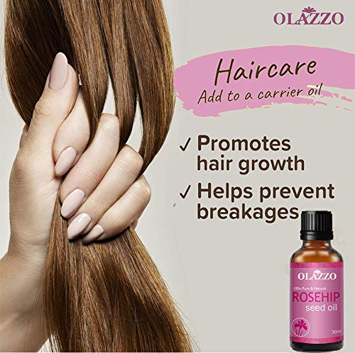 OLAZZO Organic Rosehip Face Oil for Glowing Skin - Reduces Wrinkles & Fine Lines, Dark Circles Treatment, Promotes Hair Growth for Curly Hair (30ml) | Perfect for Night Routine, Dry Skin Care & Natural Hair Hydration