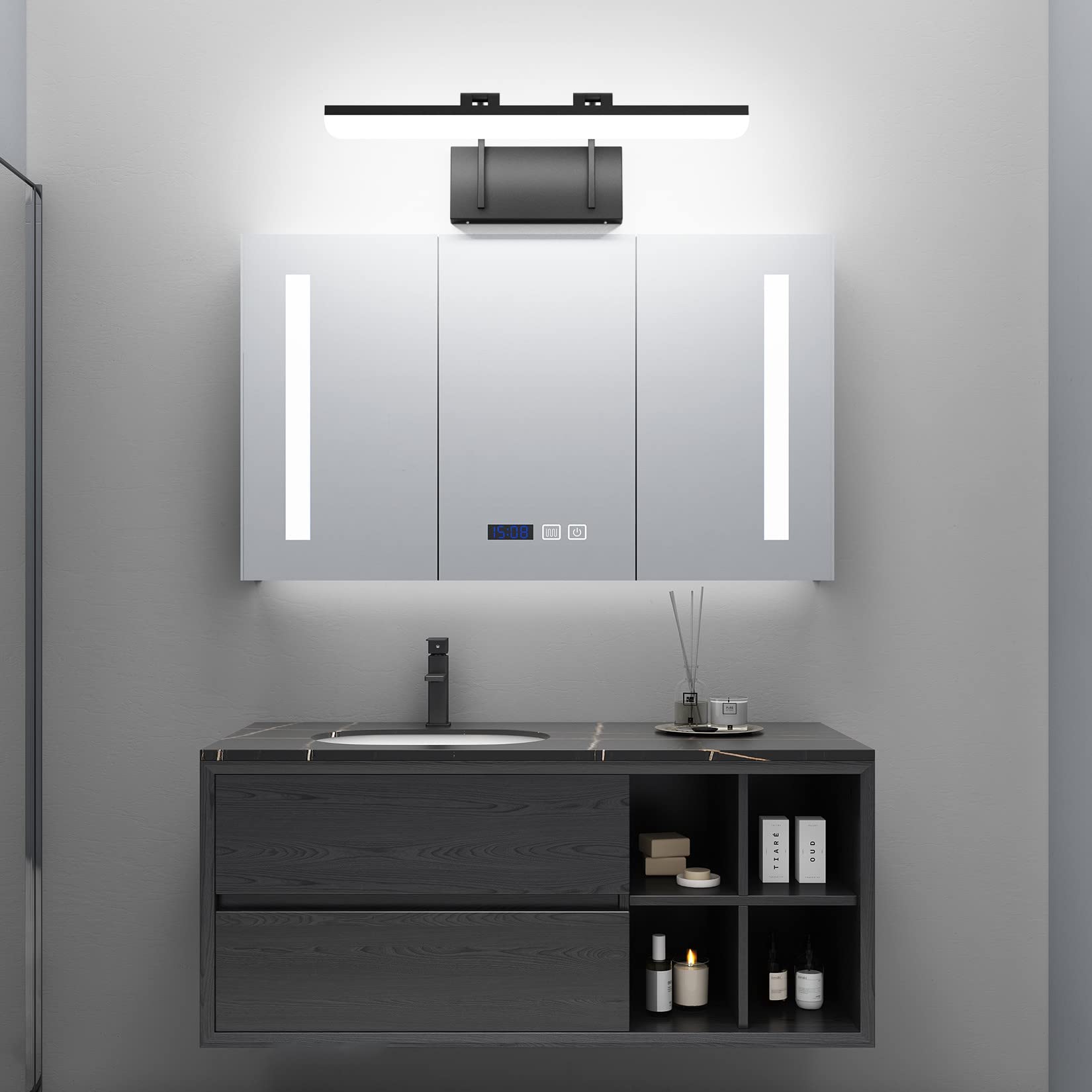 Tipace 24 Inch Modern LED Black Bathroom Vanity Light - Adjustable Rotatable Mirror Lighting Fixture, Cool White 6000K - Perfect for Bathroom Makeup, Shaving & Grooming Areas