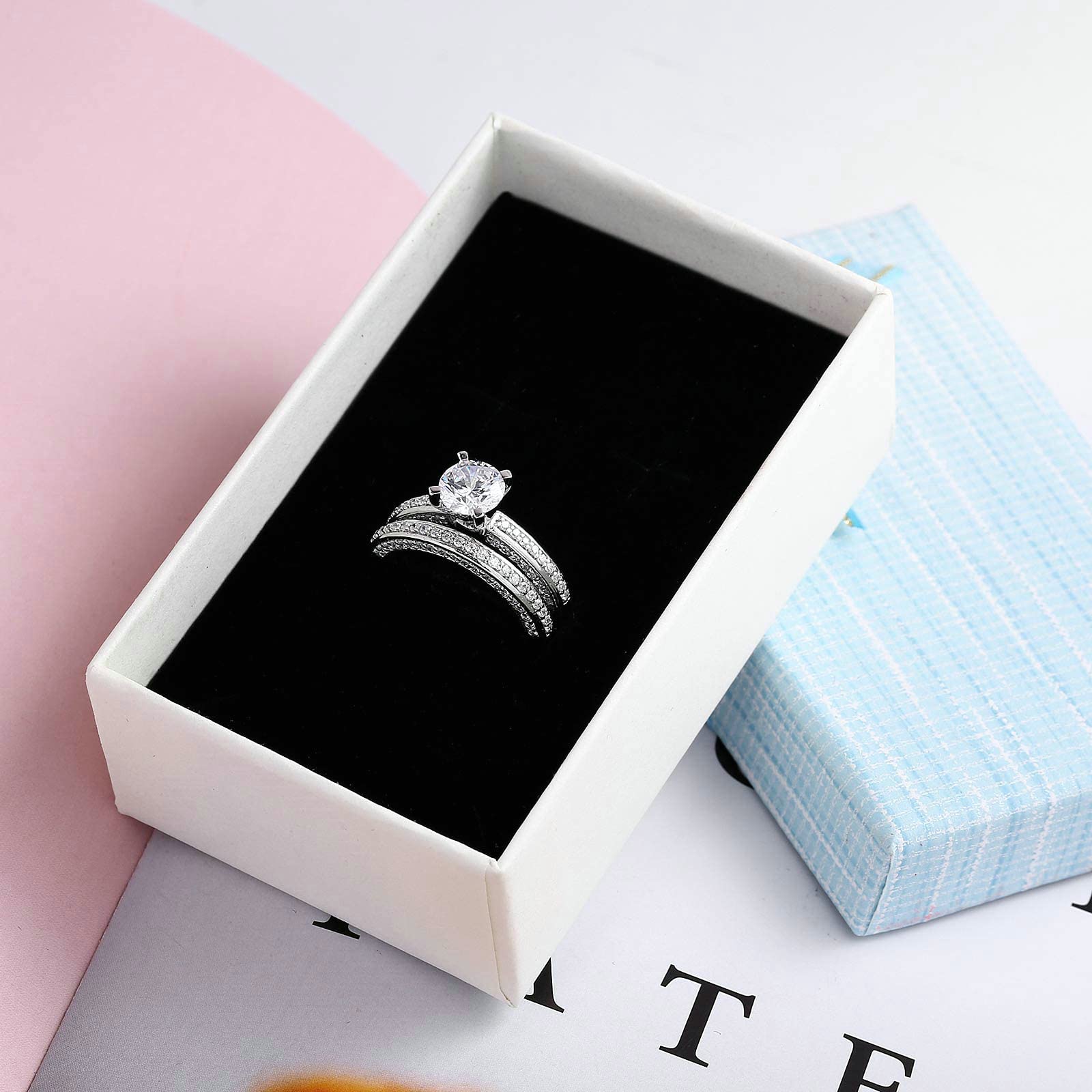 Gualiy Sterling Silver Band Rings for Women - Wedding & Marriage Rings Set with Round Cubic Zirconia (2Pcs, Size 4-11) | Perfect for Engagement, Anniversary & Everyday Wear