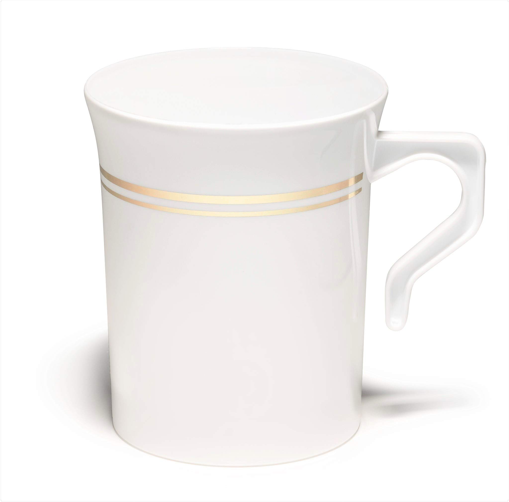 120-Pack Heavyweight Disposable Plastic Coffee Cups 8oz - Elegant White & Gold Rim Wedding Party Mugs for Tea, Cappuccino, Espresso | Perfect for Bridal Showers, Baby Showers, Office Events & Catering Services