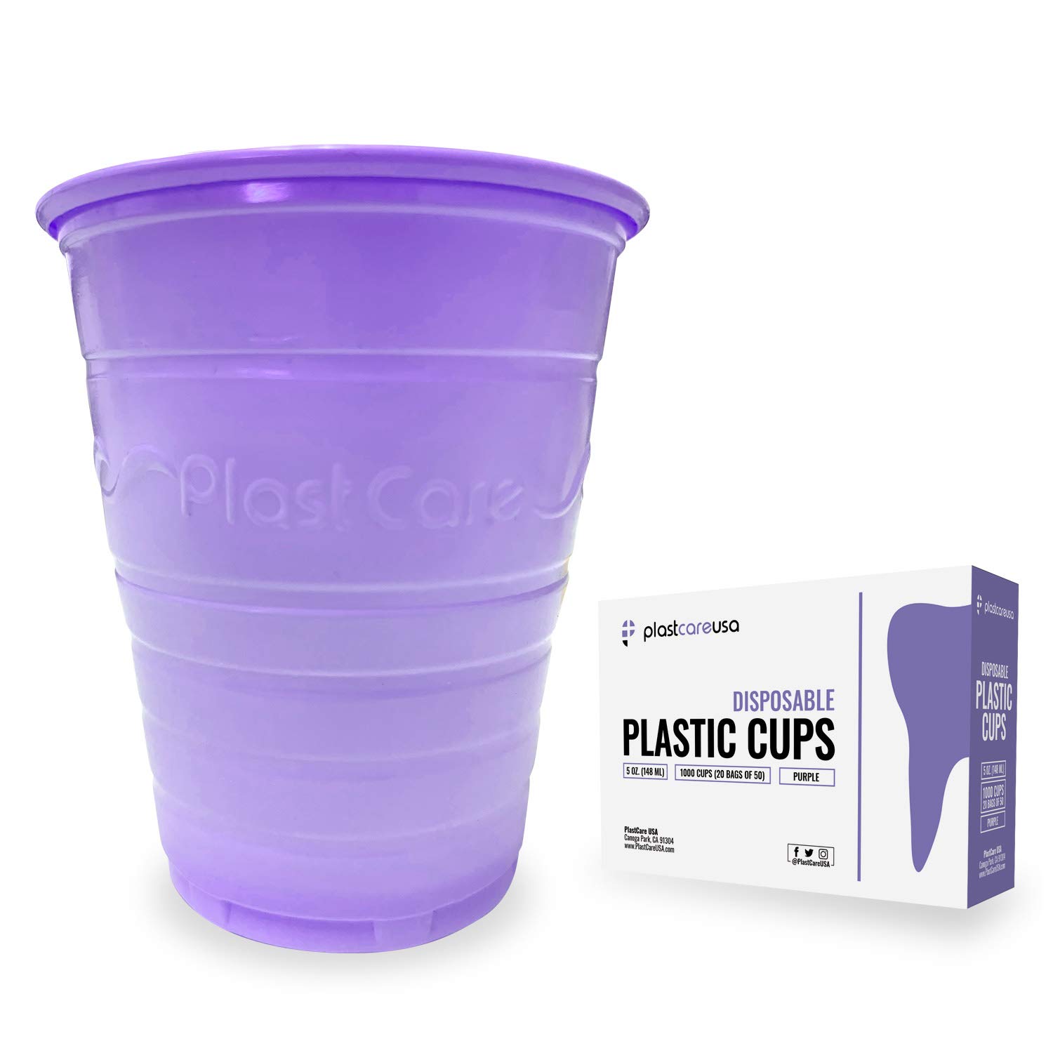1000 Pack 5 oz Purple Disposable Plastic Cups - Ribbed Design for Dental Rinse, Drinking & Parties - Ideal for Clinics, Offices & Home Use