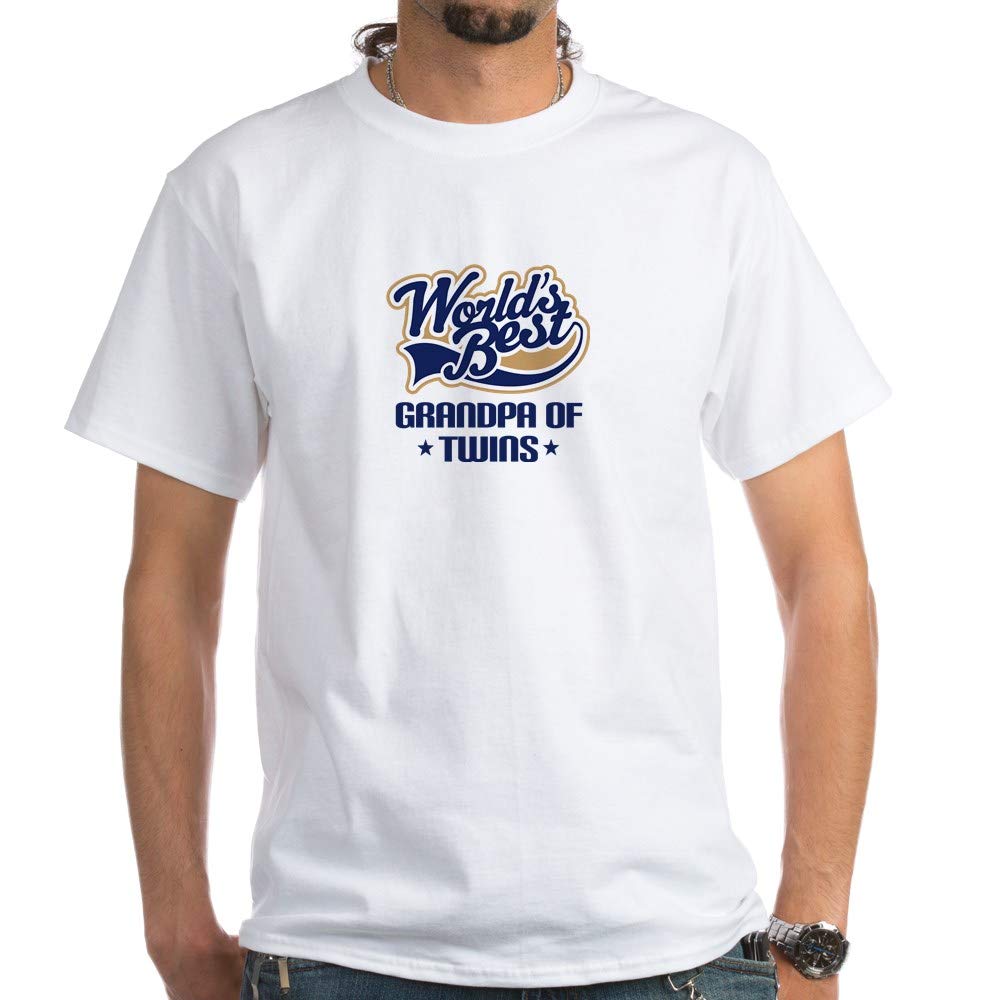 Grandpa of Twins White Cotton T-Shirt - Comfortable Casual Tee for Proud Twin Grandfathers | Family Gifts, Grandparents Day, Twin Baby Announcements
