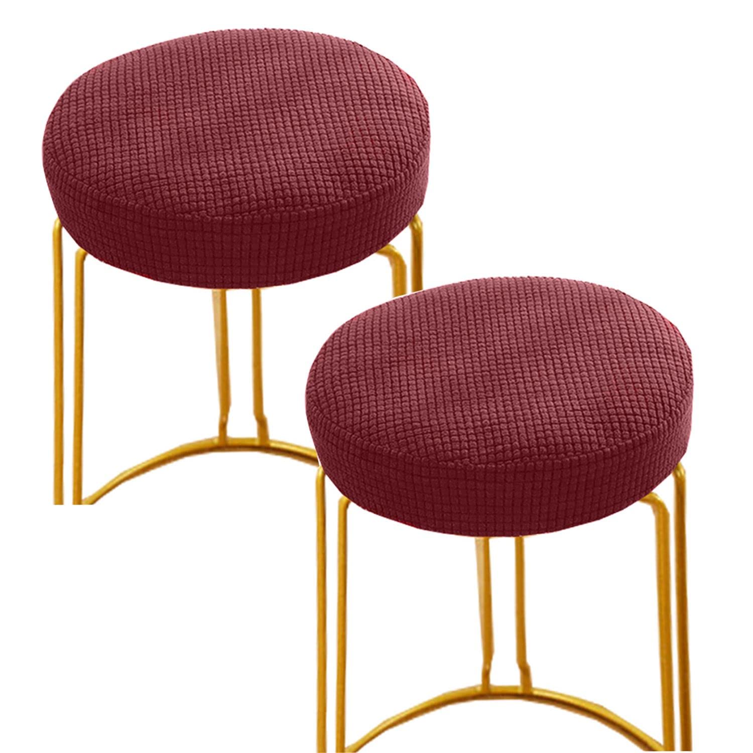 2 Pack Stretch Round Bar Stool Covers - Elastic Washable Seat Slipcovers for 13-18 Inch Chairs (Red) - Perfect for Kitchen, Dining Room & Bar Stools