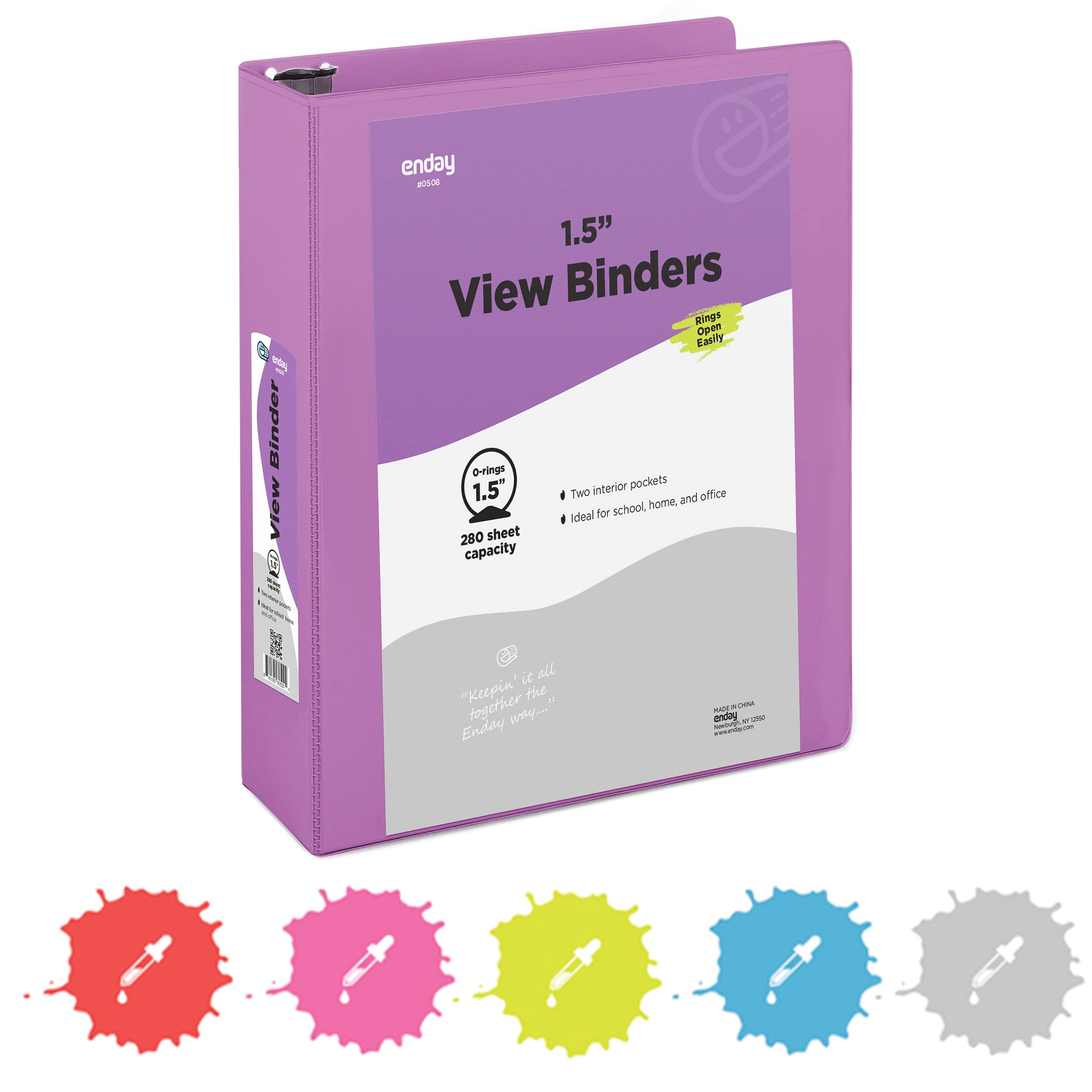 Enday 1.5 Inch Purple 3-Ring Binder with Clear View Cover & 2 Inside Pockets - Durable School & Office Supplies for Organizing Documents, Homework, Presentations - Perfect for Students, Teachers & Professionals