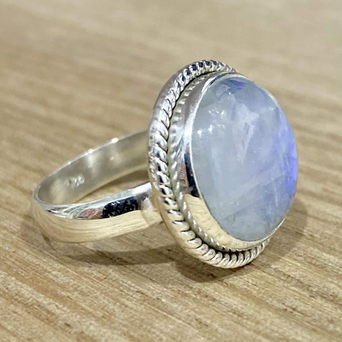 Laihas Large Blue Magic Twisted Moonstone Ring - Elegant Bohemian Jewelry for Women, Perfect for Parties, Weddings & Everyday Wear