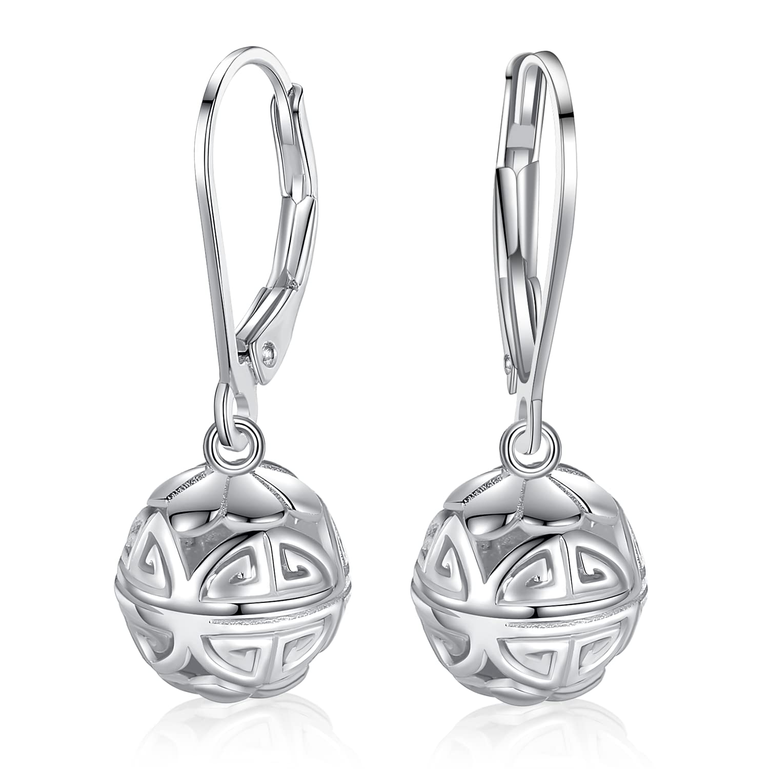 AOAVOV 925 Sterling Silver Spherical Drop Earrings for Women - Hypoallergenic Handmade Pendant Earrings for Sensitive Ears - Elegant Electroplated Fine Silver Jewelry - Perfect Christmas Birthday Gift for Her - Ideal for Parties, Weddings & Daily Wear