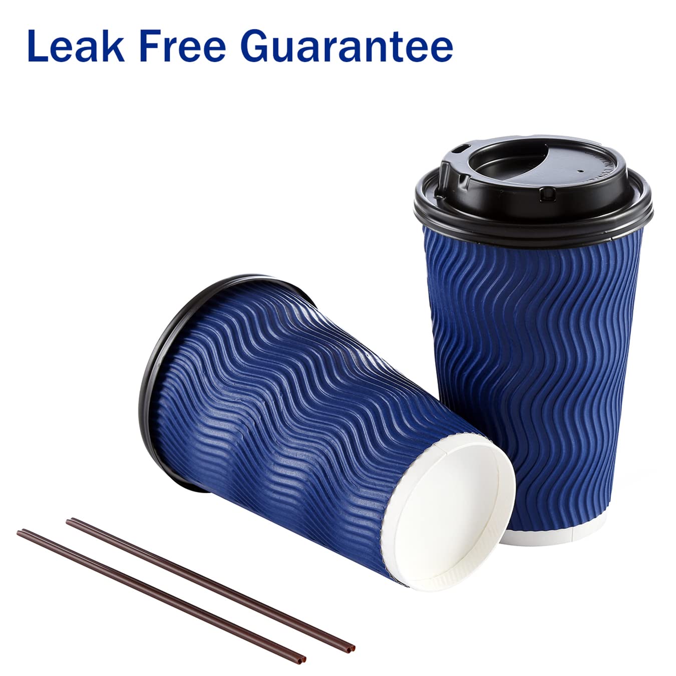 16 oz 90 Pack Disposable Coffee Cups with Lids & Straws - Insulated Hot/Cold Paper Cups for Espresso, Tea, Bubble Drinks - Reusable Ripple Design Protects Hands - Perfect for Coffee Shops, Office Breakrooms & Takeout Beverages