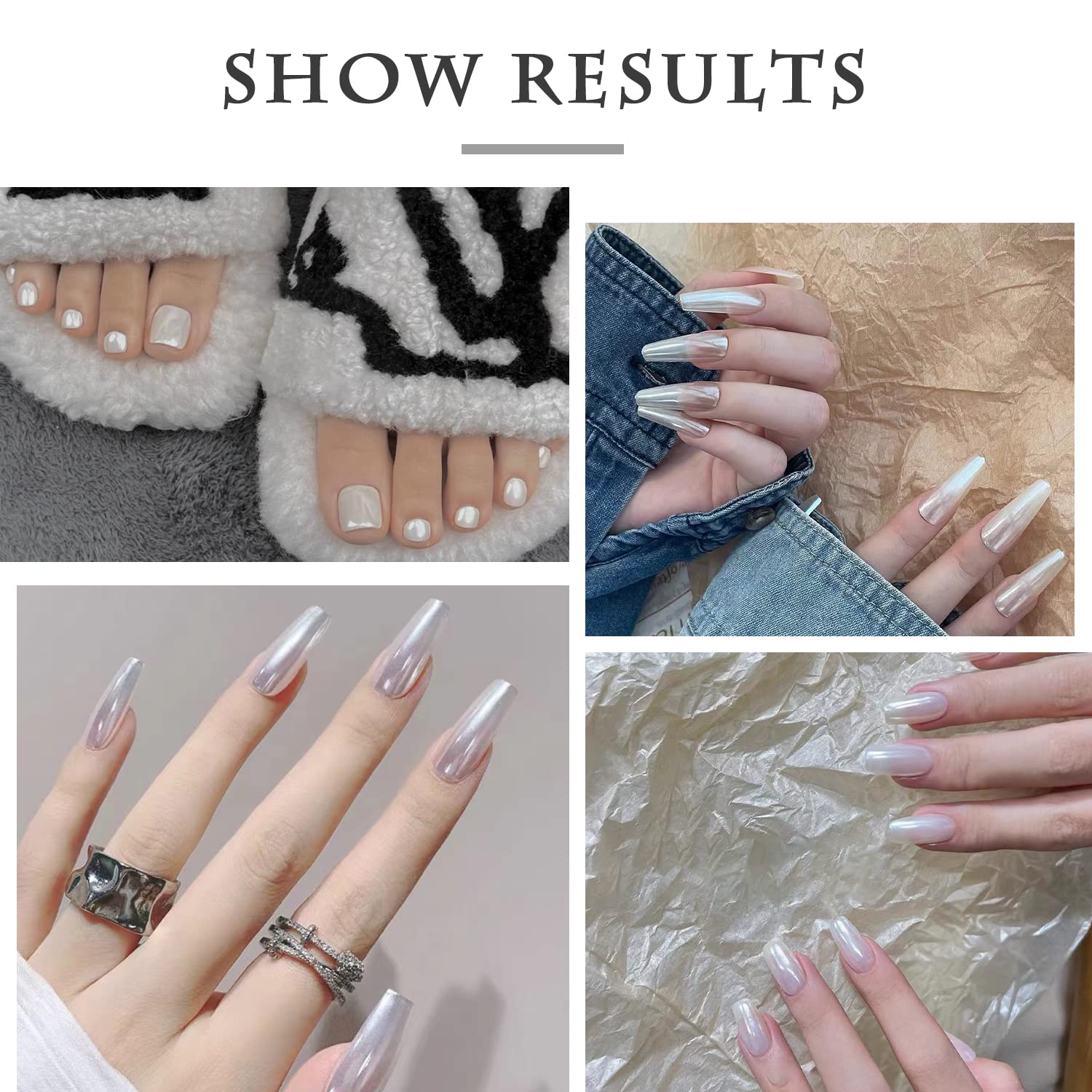 **White Pearl Chrome Nail Powder - Mirror Effect Aurora Glitter for Holographic Nail Art | DIY Mermaid Pearl & Neon Ice Dust | Perfect for Manicures, Nail Extensions & Salon Decorations**