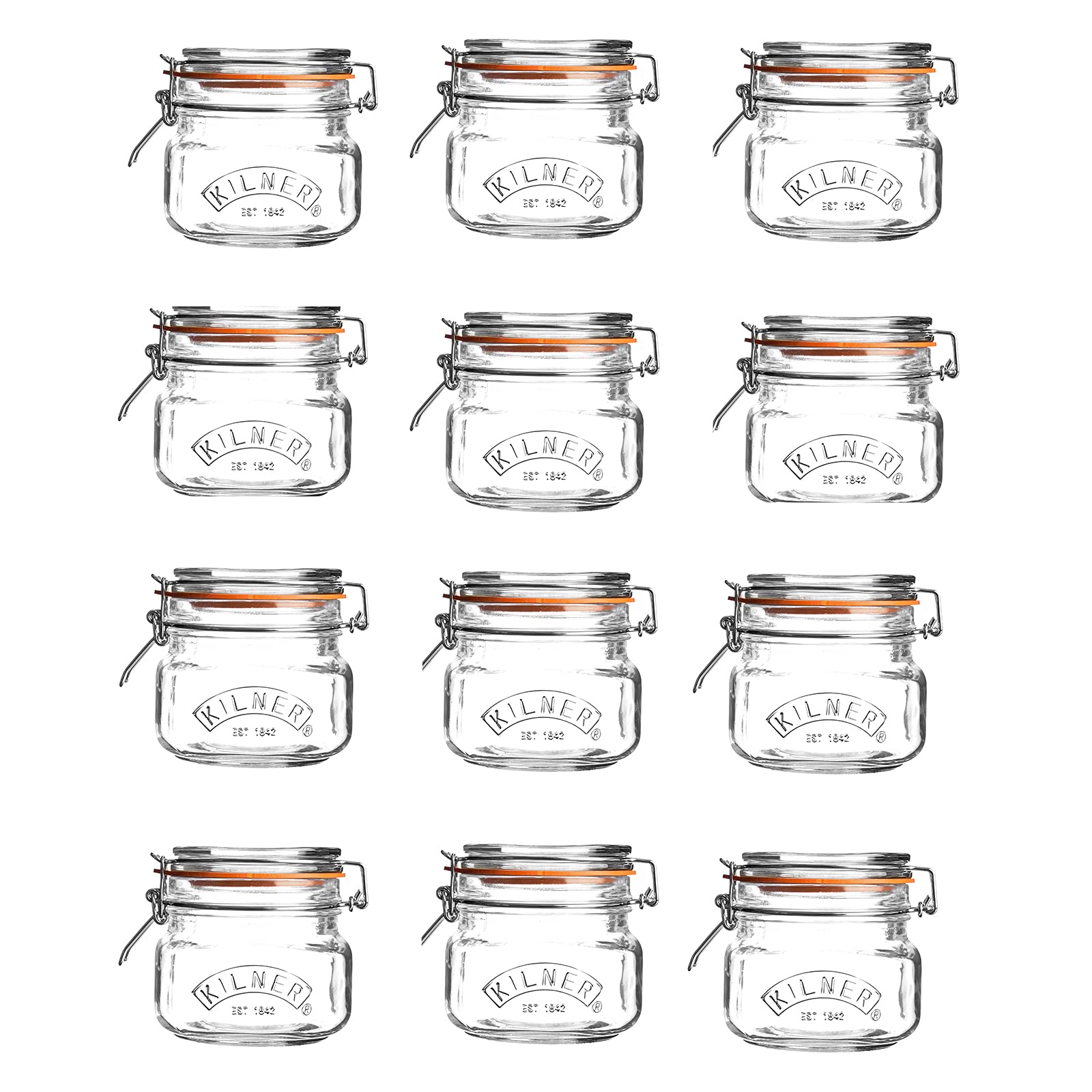 Kilner 25510 12-Piece Square Glass Storage Containers Set - 16.9 fl oz (500 ml) Airtight Food Canisters for Pantry Organization, Baking Ingredients, Meal Prep & Kitchen Storage