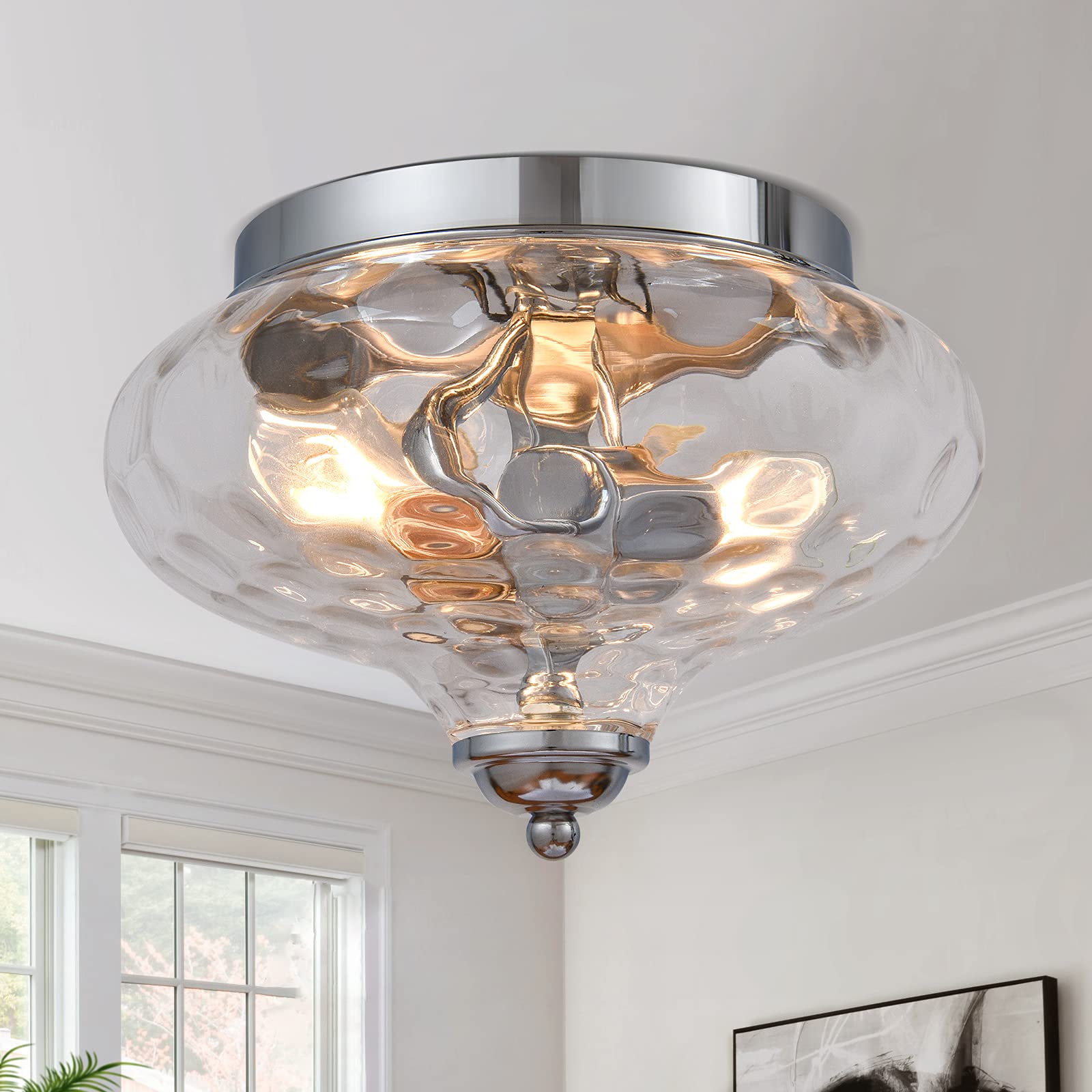 EDISLIVE Modern 2-Light Hammered Glass Flush Mount Ceiling Light Fixture 10.2
