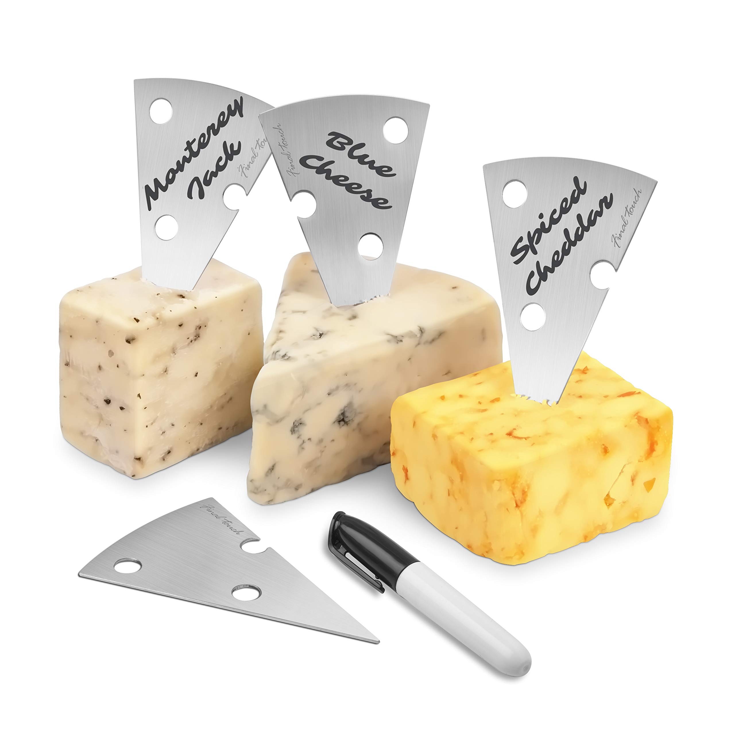 Final Touch Cheese Marker Set - Stainless Steel Cheese Labeling Tools with Non-Permanent Marker - Perfect for Cheese Boards, Charcuterie Platters & Wine Pairings - Professional Cheese Identification for Parties & Catering (FTA7080)