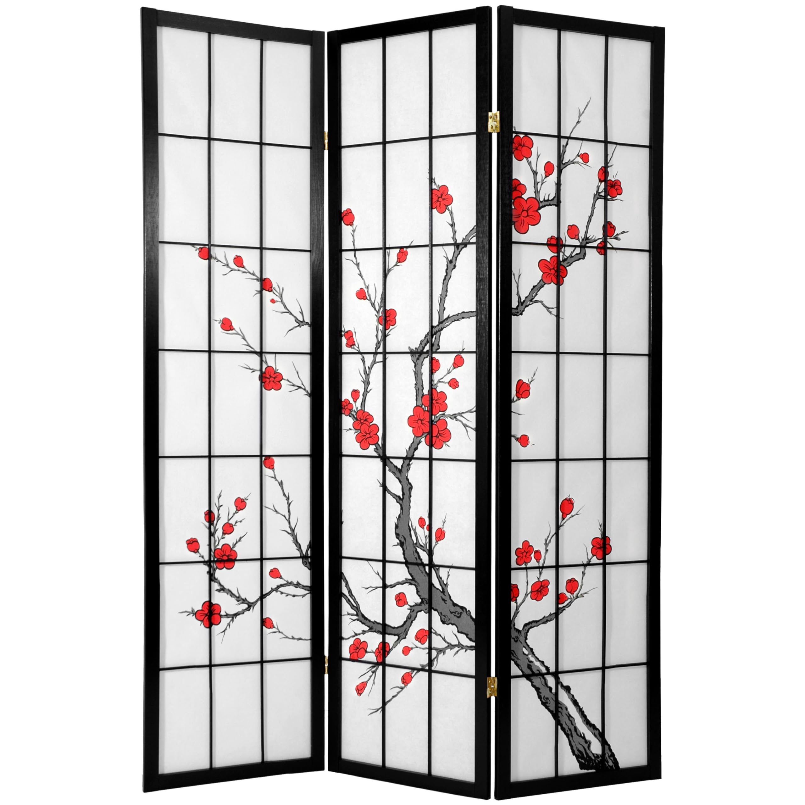 Black 3-Panel Red Lantern CBLSS Folding Room Divider Screen - Privacy Partition for Home, Office & Events - Perfect for Living Rooms, Bedrooms & Wedding Decor