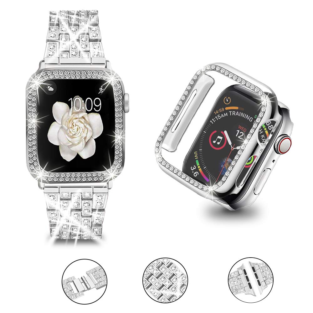Premium Apple Watch Band Compatible with Ultra 2/SE/Series 1-10 (38mm-49mm) - 2 Pack Bling Crystal Diamond Case Cover - Stylish Durable Replacement Straps for Women - Perfect for Workouts, Office & Fashion Accessories