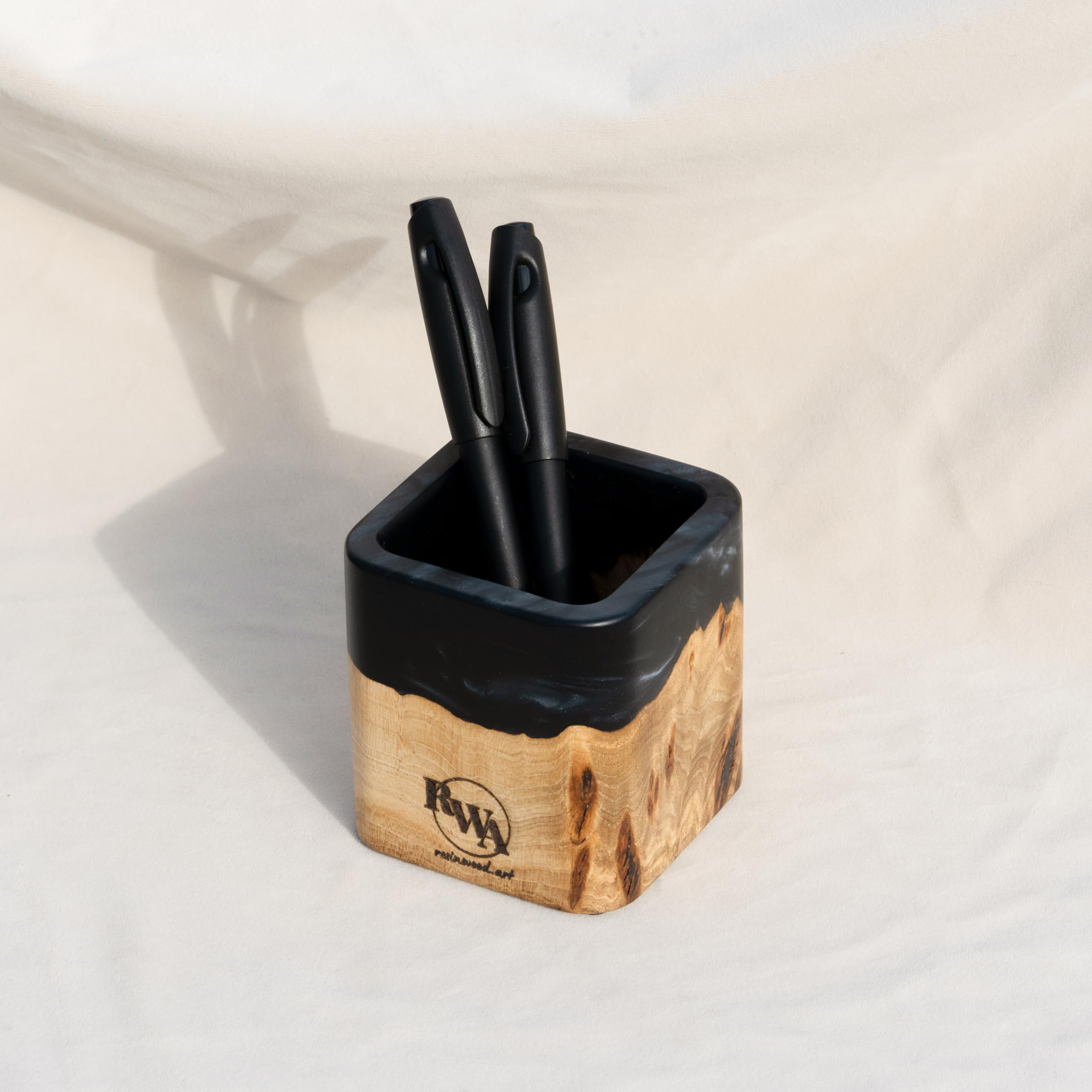 Premium Epoxy & Wood Pen Holder - Stylish Black Desk Organizer for Pens, Pencils & Office Supplies - Modern Wooden Pencil Cup for Home & Office Decor - Perfect for Workstations, Study Desks & Gift Giving