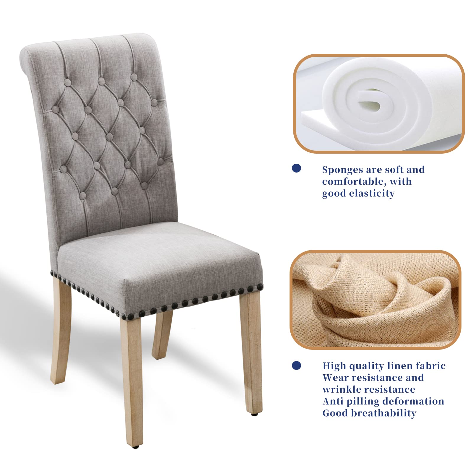 4-Piece Fabric Dining Chair Set - Tufted Upholstered High Back with Nailhead Trim & Solid Oak Wood Legs for Kitchen, Restaurant, Dining Room | Perfect for Home Decor, Family Gatherings & Commercial Use
