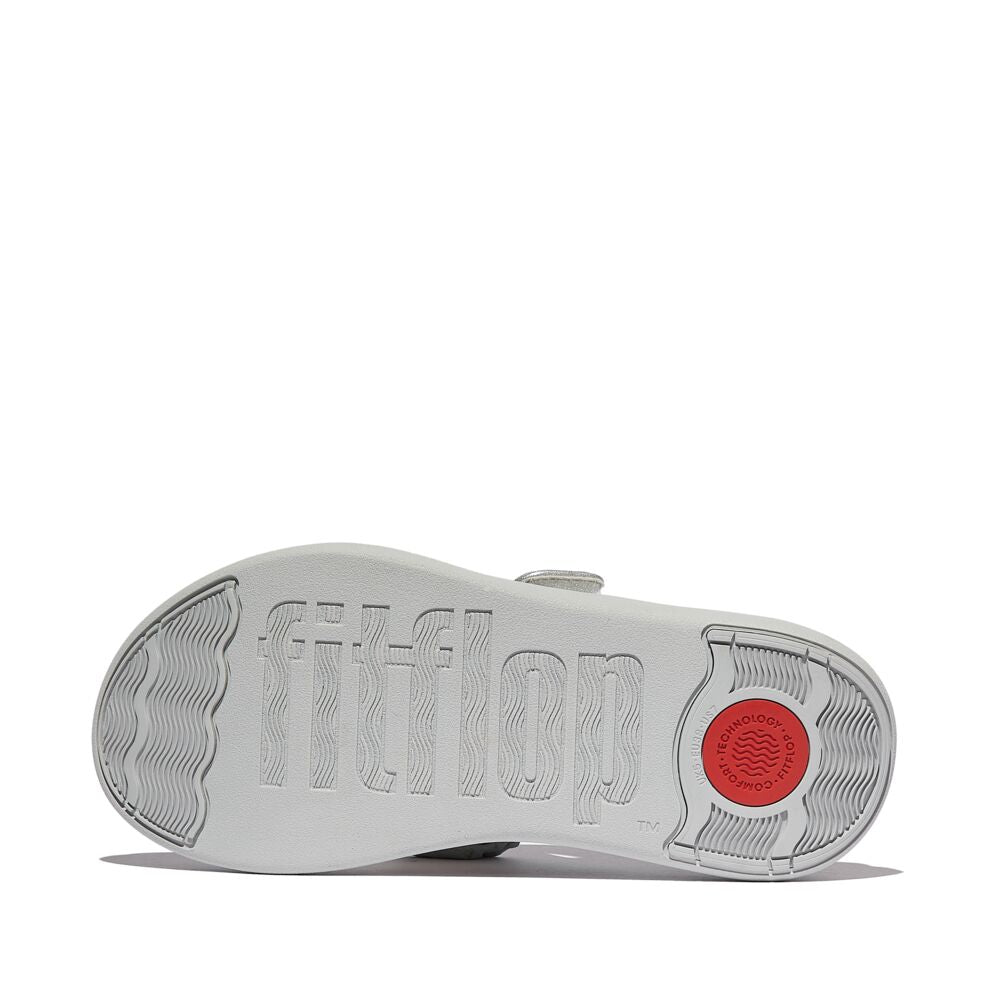 FitFlop F Mode Go Adjustable Flatform Sandals for Women - Comfortable Slip-On Walking Shoes with Arch Support - Silver | Perfect for Casual Outings, Beach Trips, and Summer Fashion