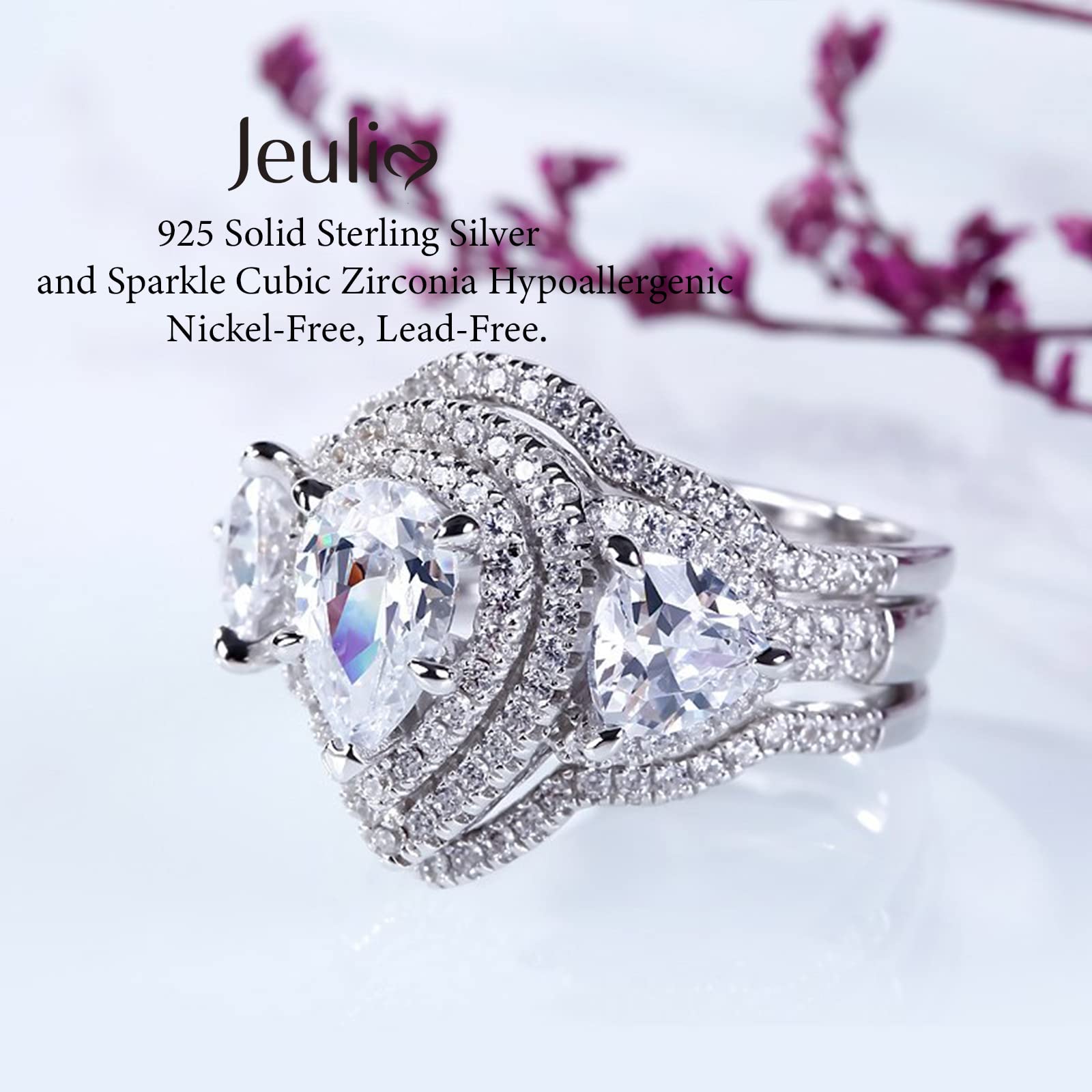 Jeulia 2.5ct Oval Double Halo Engagement Ring Set - Sterling Silver Cubic Zirconia Wedding Band with Simulated Diamond Side Stones - Perfect Proposal Gift for Her, Anniversary & Bridal Jewelry (Ideal for Engagement Parties, Wedding Ceremonies & Romantic Surprises)