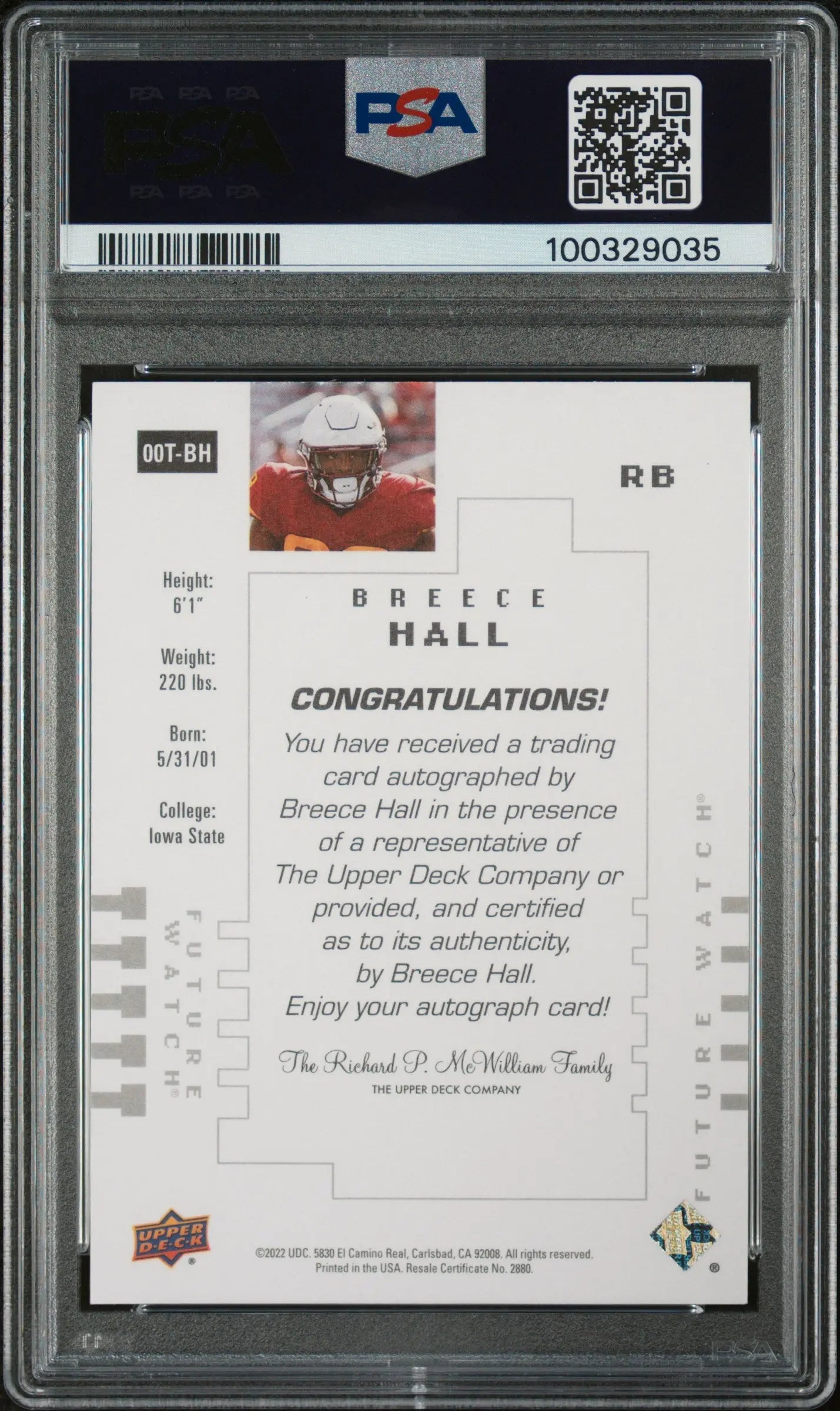 2022 Goodwin Champions SP Authentic Breece Hall Future Watch Auto PSA 10 /299 - Rare Football Rookie Card for Collectors & Sports Fans - Perfect for Trading, Displaying & Investment