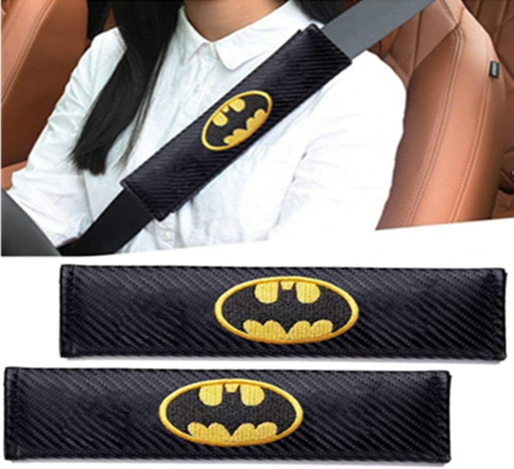 Batman Embroidered Leather Seat Belt Covers (2-Pack) - Black Shoulder Pads for Car Safety Belt Protection | Perfect for DC Fans, Cosplay & Everyday Driving Comfort