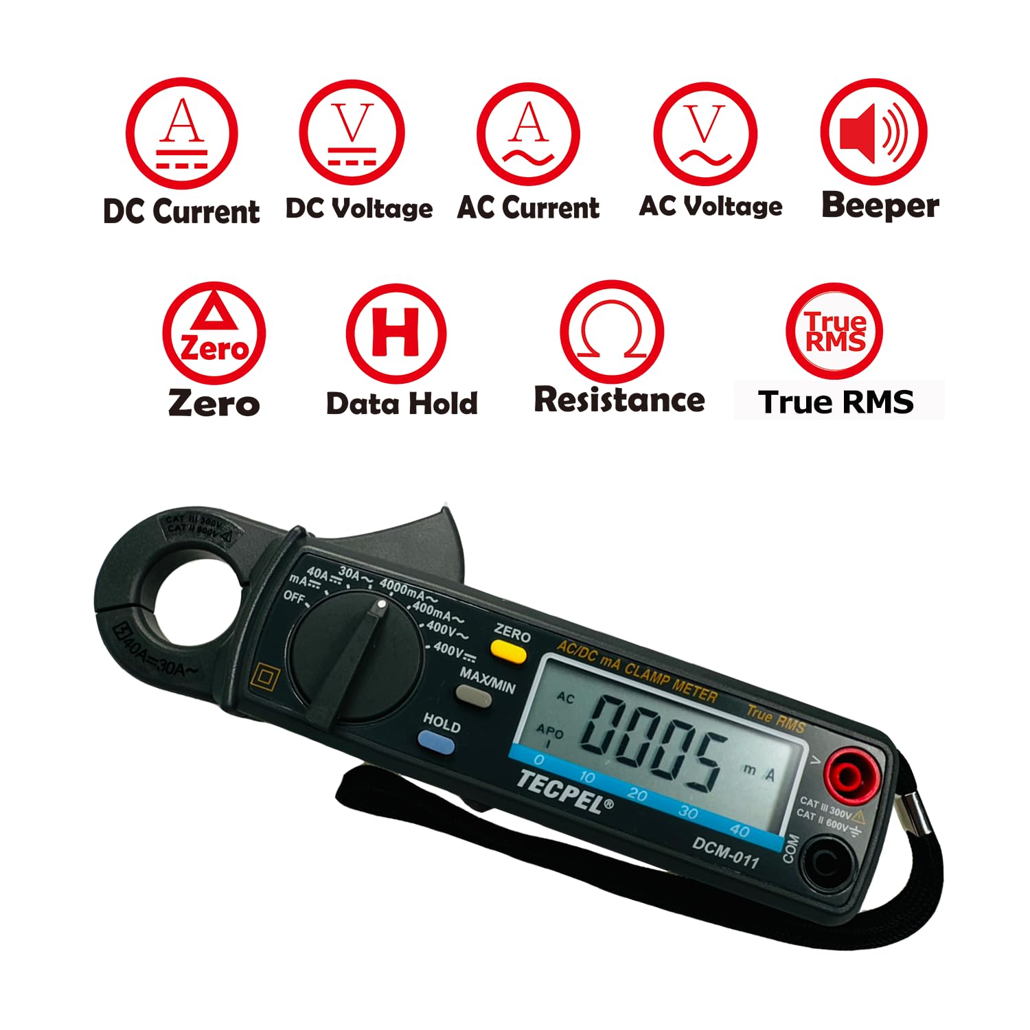 DCM-011 Mini Clamp Meter - True RMS 3999 Counts AC/DC Amp Meter, Digital Clamp Multimeter with Voltmeter, Continuity Tester & Alligator Clips for HVAC, Electrical Work (Ideal for Electricians, DIY Home Repairs & Automotive Diagnostics)
