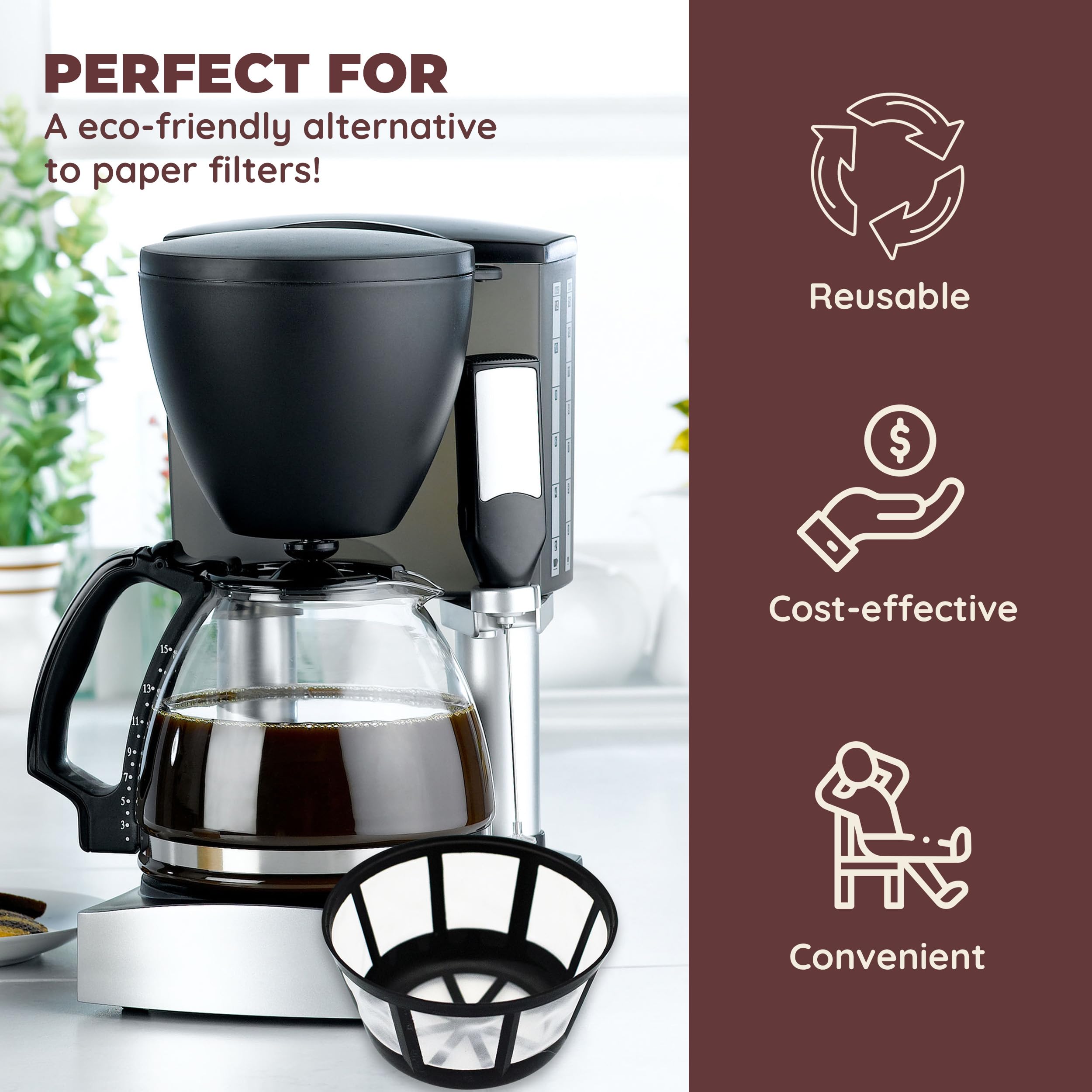 Reusable Coffee Filter Basket - Compatible with Mr. Coffee, Black & Decker, Regal & Procter Silex Coffee Makers - Eco-Friendly Brewing Solution for Home & Office Use