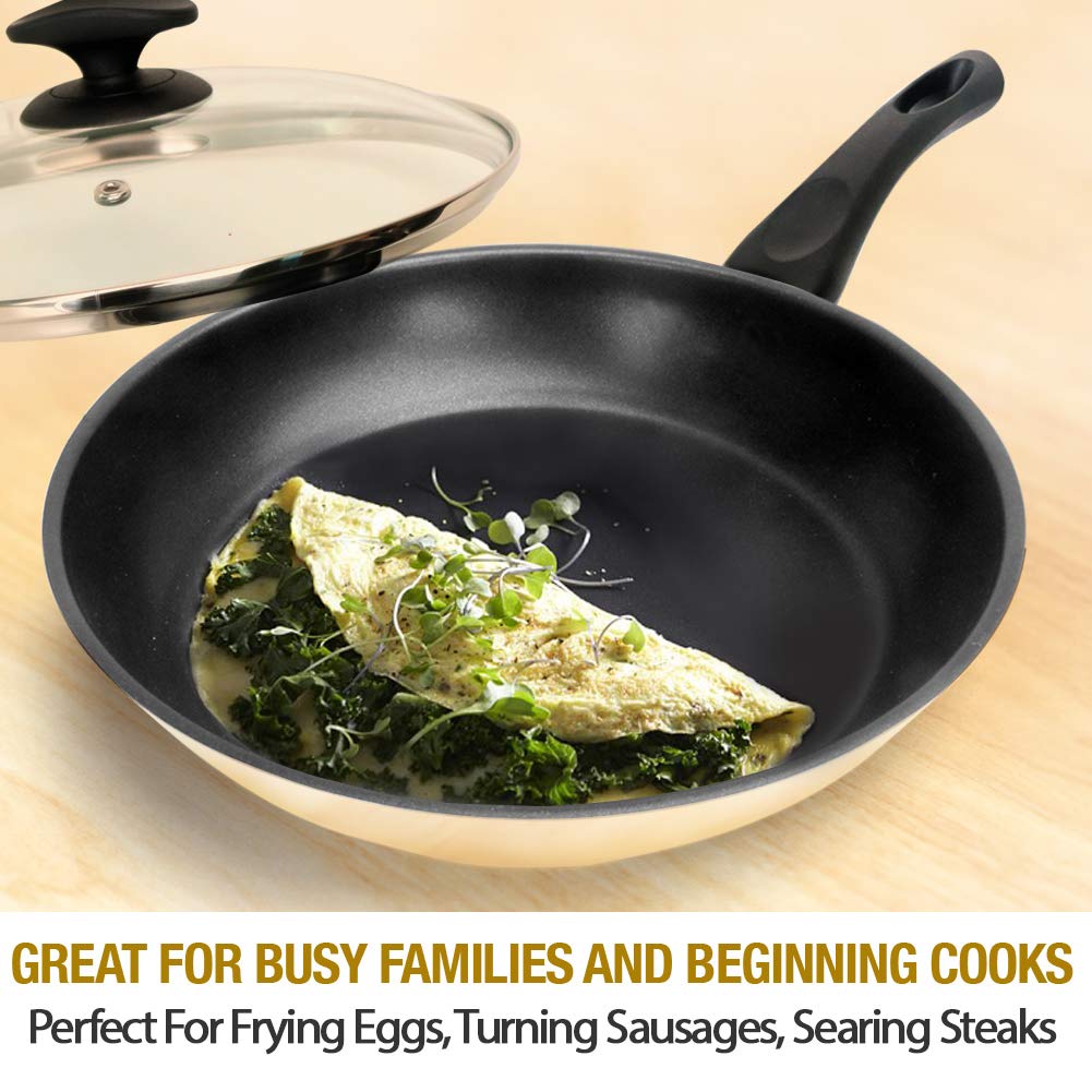 HOMICHEF Nonstick Frying Pan Set - 9.5 & 11 Inch Stainless Steel Skillets with Glass Lids, Induction Compatible, PFOA-Free & Nickel-Free - Perfect for Sautéing, Frying & Cooking Eggs, Pasta & Stir-Fry Dishes