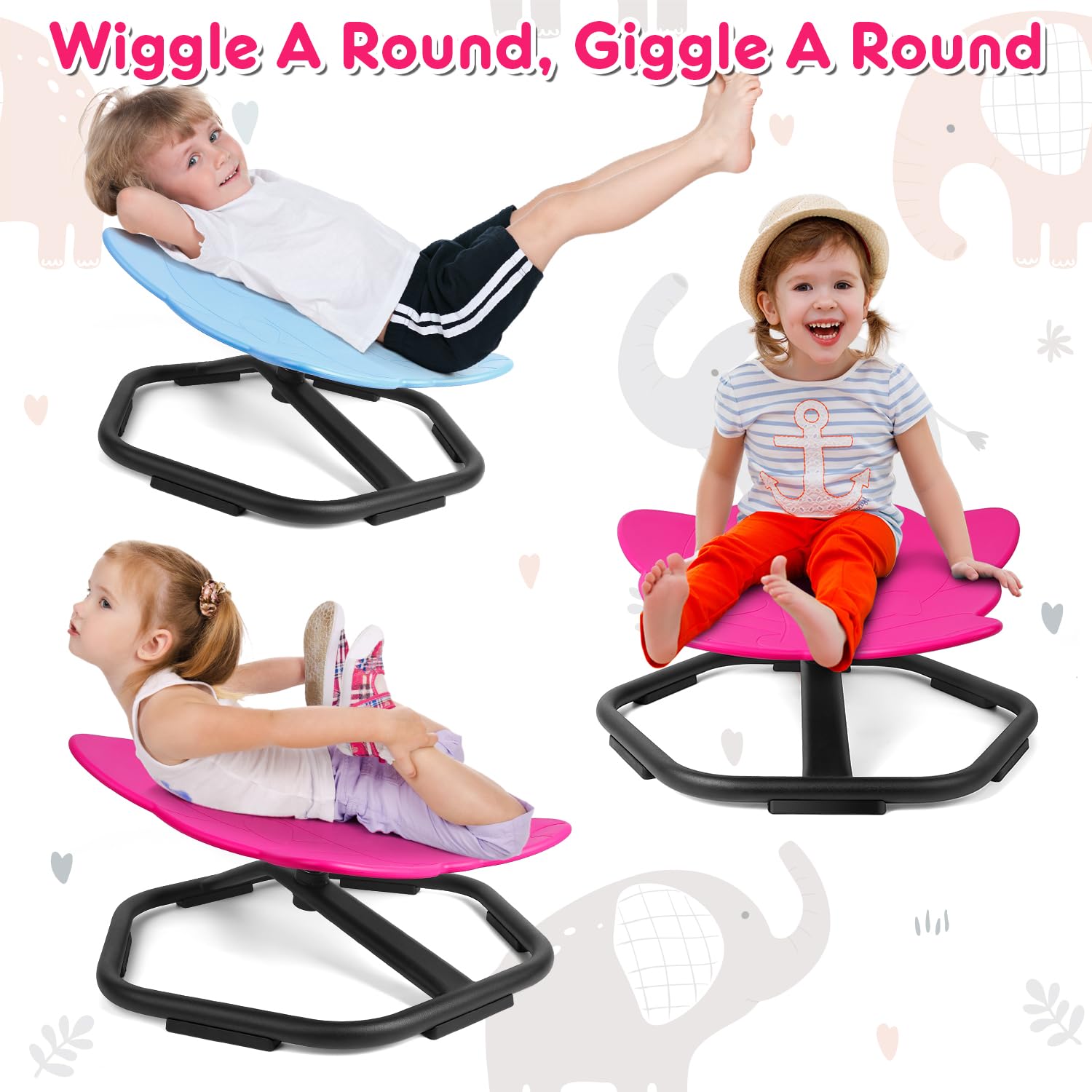 360° Swivel Elephant Chair for Kids - Spinning Wobble Seat, Sensory Balance Toy for Toddlers, ADHD & Autism Therapy Chair, Motion Sickness Relief - Fun Play Equipment for Boys & Girls (Pink) - Perfect for Classroom, Playroom & Sensory Integration Activities