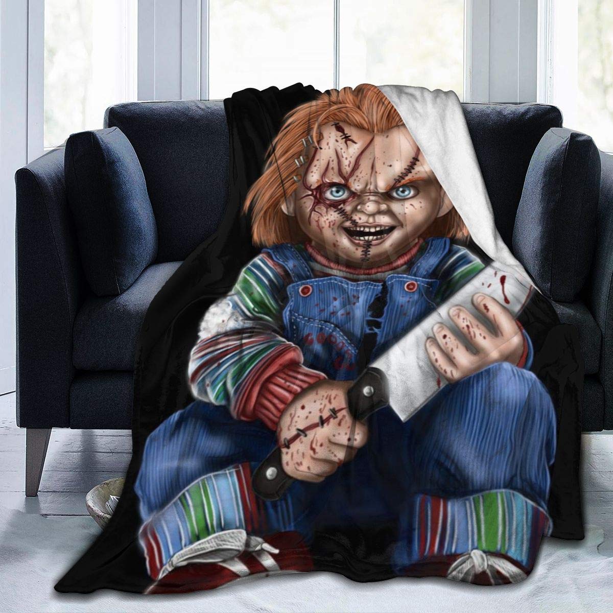 SKEGVINRE Chucky Child's Play Flannel Throw Blanket - Soft Lightweight Fuzzy Winter Blanket for Bed, Couch & Sofa (50x40 Inches) - Cozy Gift for Horror Movie Fans, Perfect for Movie Nights & Home Decor