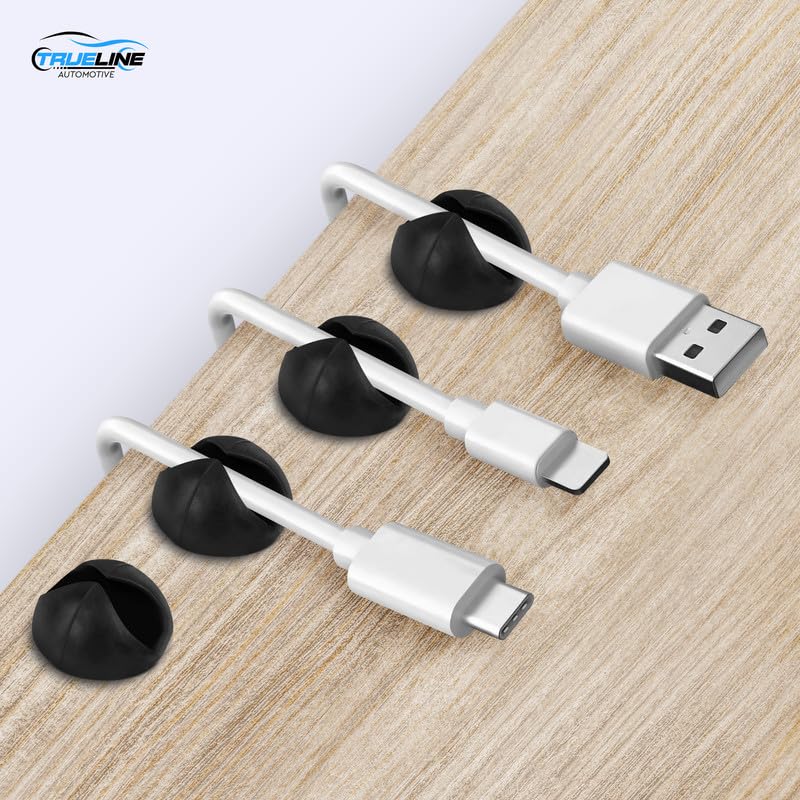 TRUE LINE Automotive 10-Pack Phone Cord Holder - Adhesive Cable Clips for Desk & Car Organization (Black, 6 Inches) - Keep Wires Tidy in Office, Home & Vehicle