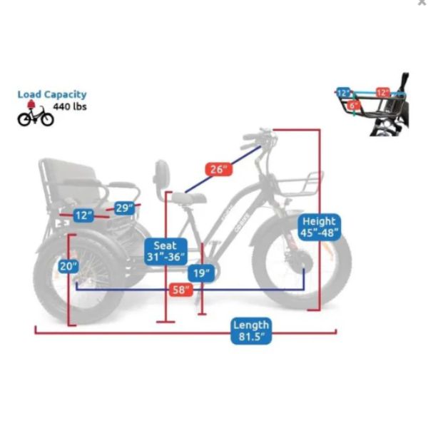 Go Bike FORTE Electric Tricycle for Adults with Rear Seat - Commuter, Grocery Shopping & Family Outings Electric Trike