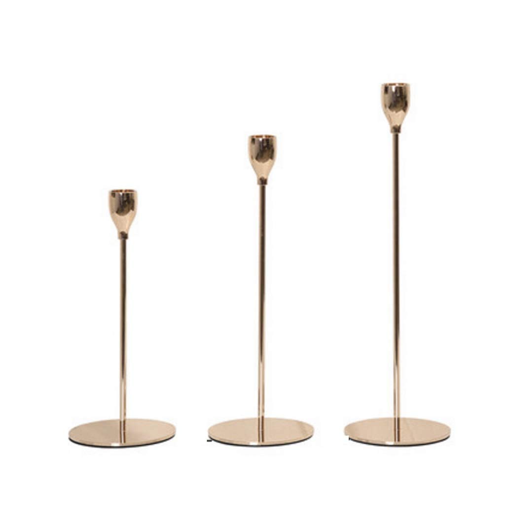 FABAX 3-Piece European Style Metal Candle Holders Set - Elegant Golden Candlesticks for Wedding, Party, Home Decor - Perfect for Dining Table, Living Room & Romantic Ambiance (Gold)