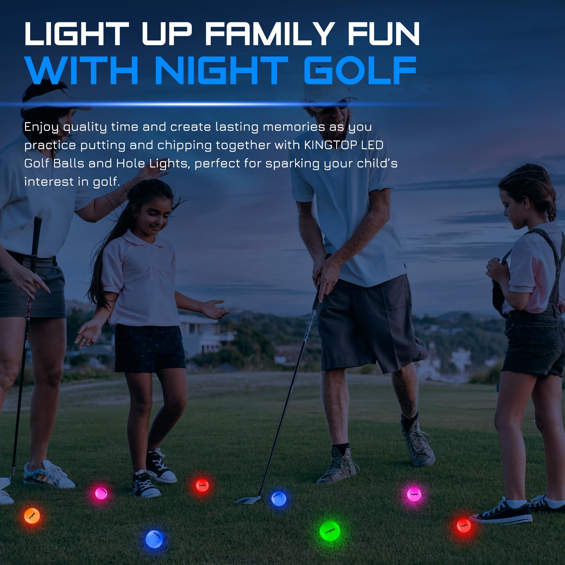 KINGTOP Upgraded Glow in The Dark Golf Balls - Super Bright LED Light Up Golf Balls with Glowing Tees & Storage Bag - Night Golf Accessories for Men & Women - Perfect for Backyard Putting, Driving Range & Outdoor Nighttime Golf Games