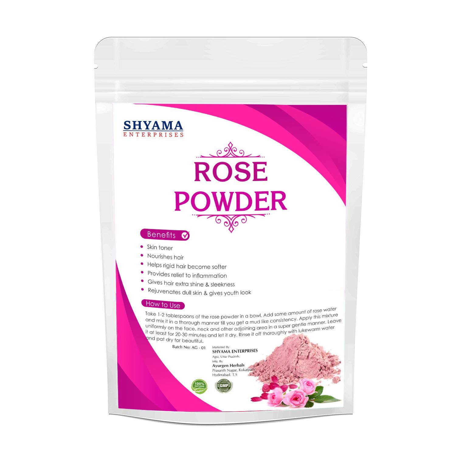 100% Pure Natural Herbal Rose Petal Powder for Face Masks & Hair Care - Promotes Glowing Skin & Long Shiny Hair - 100g (Ideal for DIY Beauty Treatments & Spa Days)