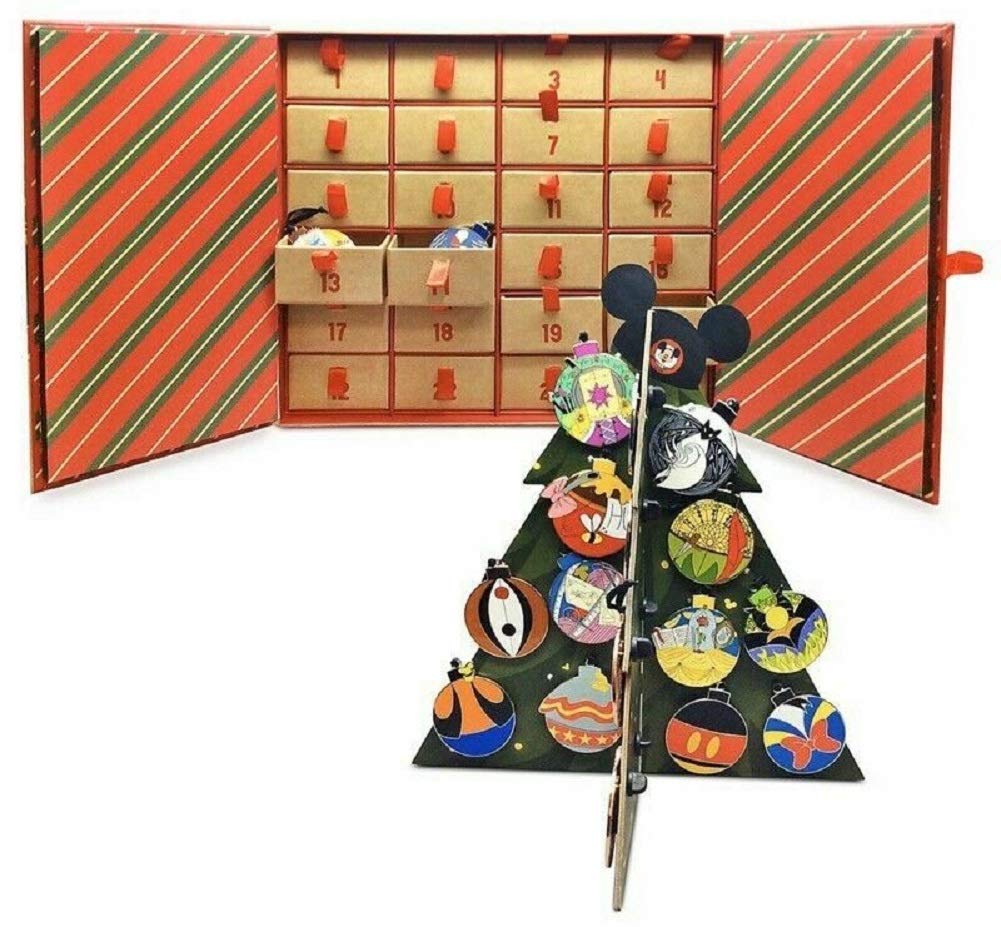 Disney Parks 24-Day Countdown Advent Calendar with Collectible Ornament Pins - 1 Mystery Pin Per Day - Perfect for Christmas Decorations & Disney Fan Gifts