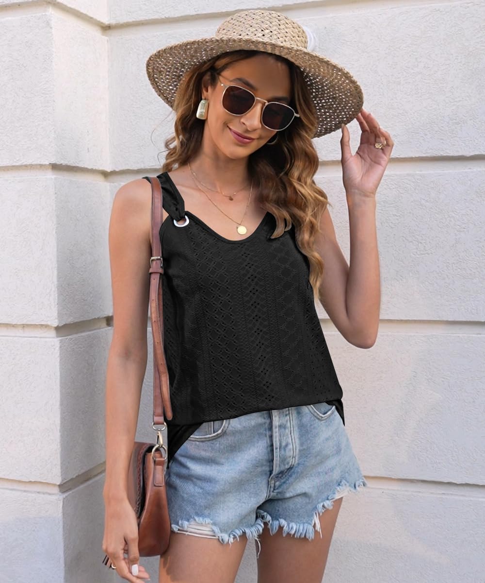 Disamer Women's Loose Fit Spaghetti Strap Tank Tops - Trendy Summer Casual Lace Sleeveless T-Shirts for Spring & Summer 2025 | Perfect for Beach Outings, Yoga, and Everyday Wear