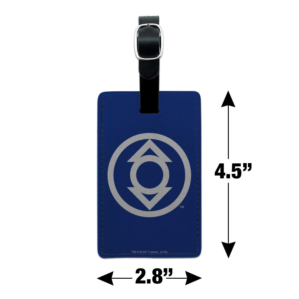 Indigo Lantern Logo Leather Luggage Tag - Green Lantern Inspired Rectangular ID Card Holder for Travel Bags, Suitcases & Backpacks - Durable Personalized Name Tag for Identification