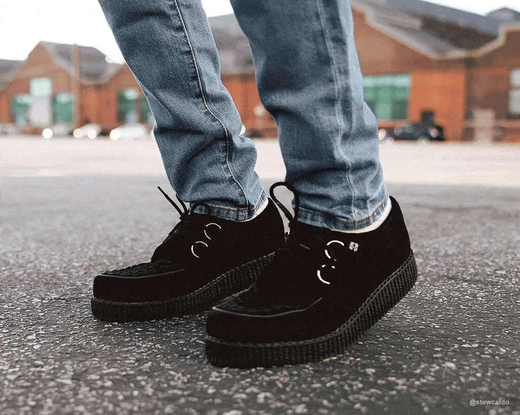 Black Suede Viva Low Creeper Shoes for Women - Comfortable Slip-On Sneakers for Casual Wear, Walking & Everyday Use