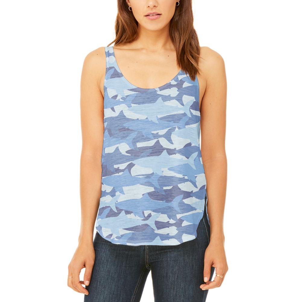 Great White Shark Camo Flow Side Slit Tank Top for Women - Stylish & Comfortable Junior's Tee for Beach, Gym & Casual Wear
