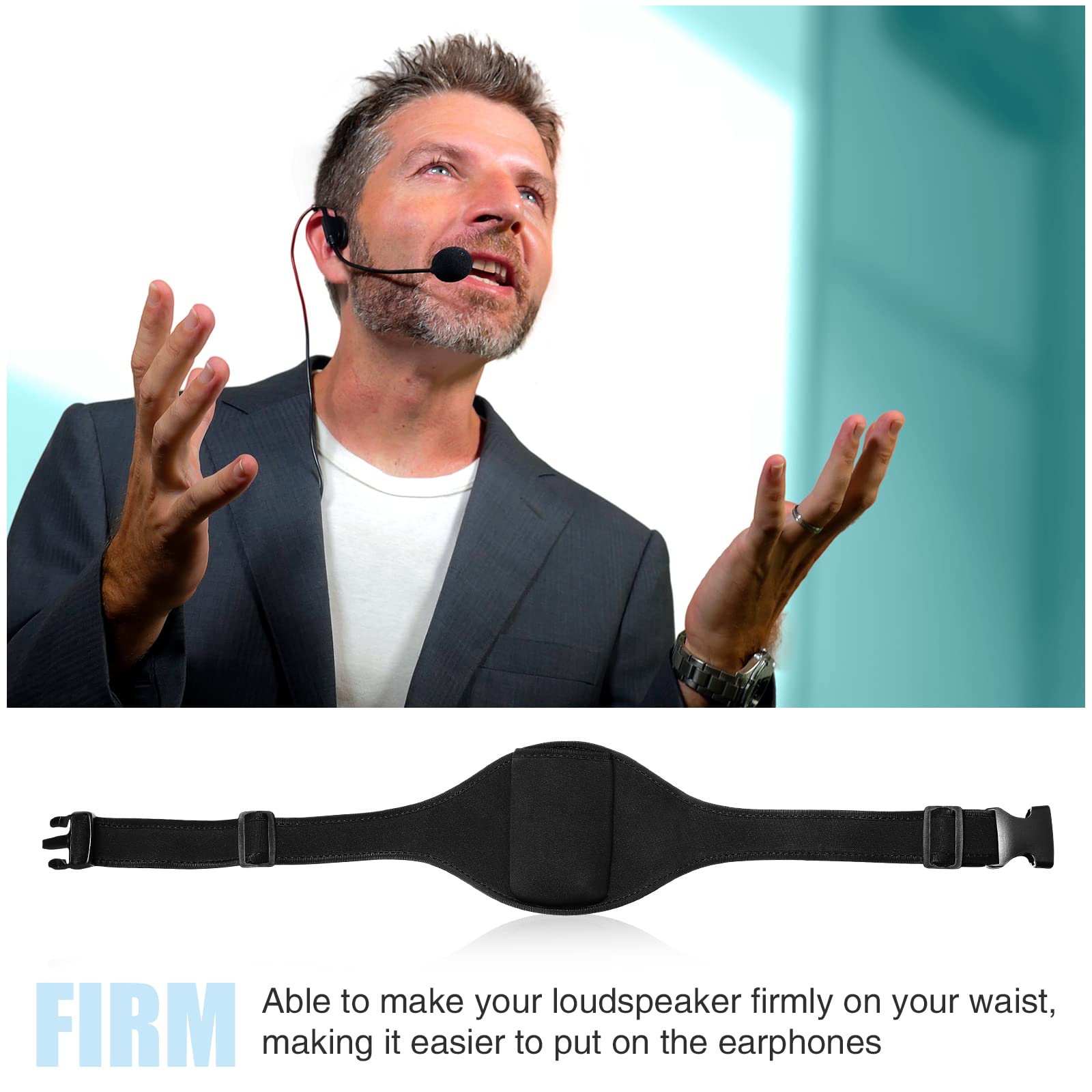 Adjustable Fitness Microphone Belt - Black Wireless Mic Strap for Instructors & Trainers | Perfect for Gym, Yoga, and Group Fitness Classes